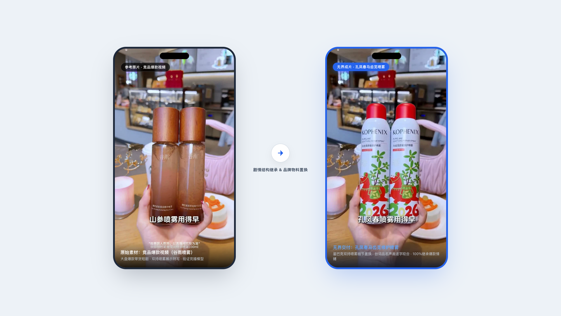 参考视频与自有版本左右并置对比